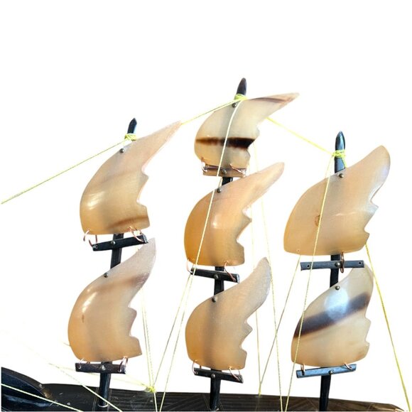 Rare! Large Vtg Bone and Horn Sailboat Hand-Engraved Inlay 17.5" long x 12" tall - Picture 9 of 14